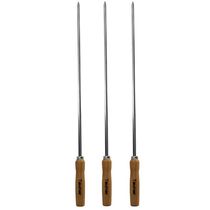 Kit 3 Espetos Inox para Coração 85cm Carne Churrasqueira Cabo Madeira Taumer
