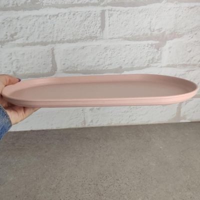 Kit 6 Travessa Oval Bambu Bandeja Plástico 30x17cm Prato Servir Lines Lyor