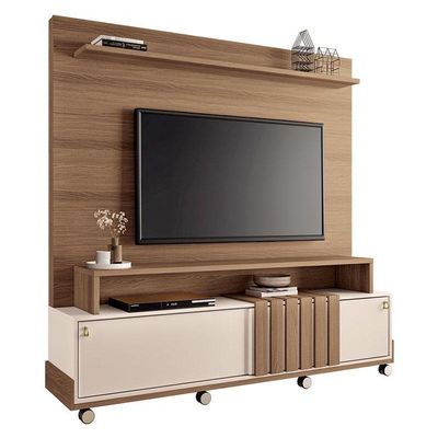 Estante Home Theater Bold Off White Castanho E Kit Mesa De Centro Sky Castanho – Hb Móveis