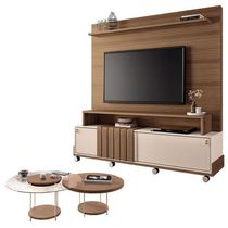 Estante Home Theater Bold Off White Castanho E Kit Mesa De Centro Sky Castanho – Hb Móveis