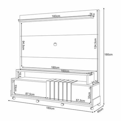 Estante Home Theater Bold Off White Castanho E Kit Mesa De Centro Sky Castanho – Hb Móveis