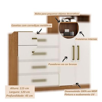 Cômoda Sapateira áurea E Armário Multiuso Viena Amêndola Touch Off White – Demóbile