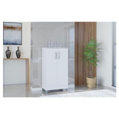 Cômoda 868 4 Gavetas E 1 Porta Com Armário Multiuso 2 Portas Pequeno Branco Brilho - Poquema