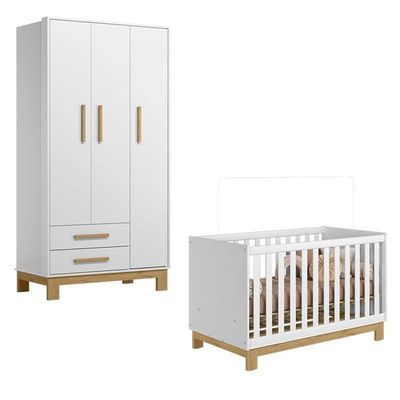 Berço Americano 4315 E Guarda Roupa 4340 Q Encanto Slim Branco Acetinado – Qmovi