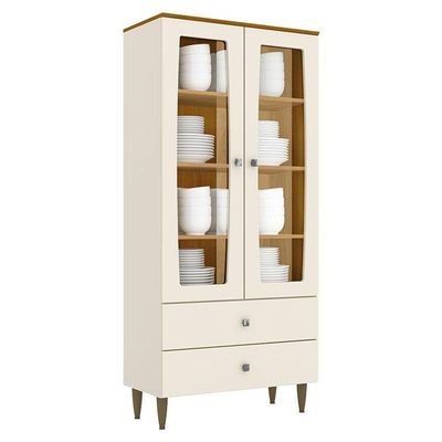 Cristaleira Liz Com Buffet Quartzo E Aparador Menphis Off White Nature – Henn