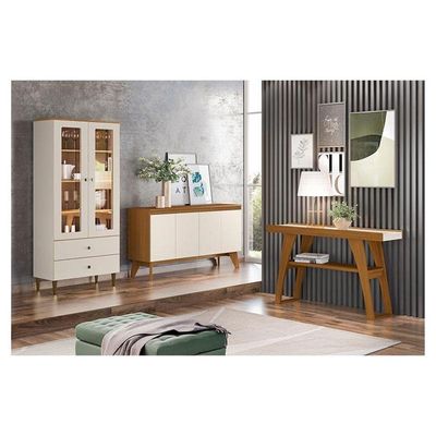 Cristaleira Liz Com Buffet Quartzo E Aparador Menphis Off White Nature – Henn