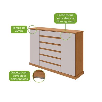 Comoda Vedra 7 Gavetas 2 Portas Amendoa Clean/Off White