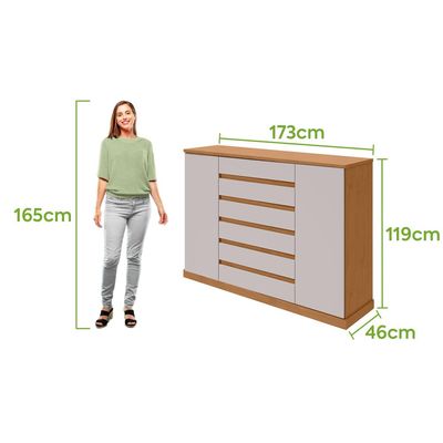 Comoda Vedra 7 Gavetas 2 Portas Amendoa Clean/Off White