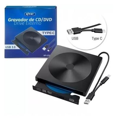 Drive Gravador de CD/DVD Externo Usb 3.0 e Type-C KP-LE303