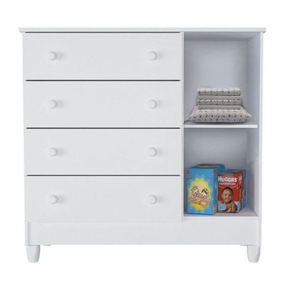 Berço Americano Lila E Cômoda Infantil Selena Branco Brilho - Carolina