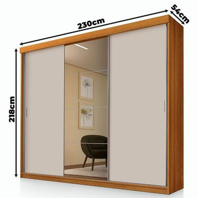 Guarda Roupa Casal Ambiente ímola 3 Portas De Correr Com Espelho Freijó Off White Pina - Luapa