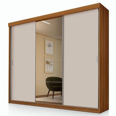 Guarda Roupa Casal Ambiente ímola 3 Portas De Correr Com Espelho Freijó Off White Pina - Luapa