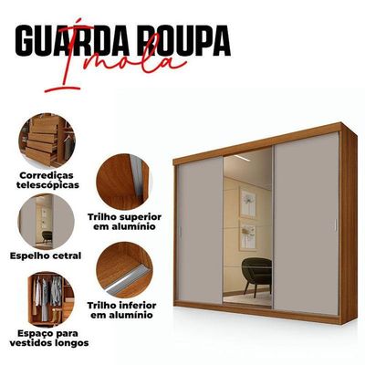 Guarda Roupa Casal ímola 3 Portas De Correr Com Espelho Carvalho New Maní - Luapa