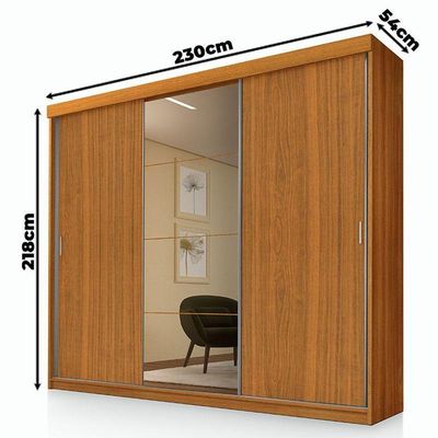 Guarda Roupa Casal Ambiente ímola 3 Portas De Correr Com Espelho Freijó - Luapa