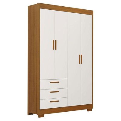 Cômoda Com Porta E Guarda Roupa 4 Portas Infantil Zaki Branco Acetinado Savana - Reller