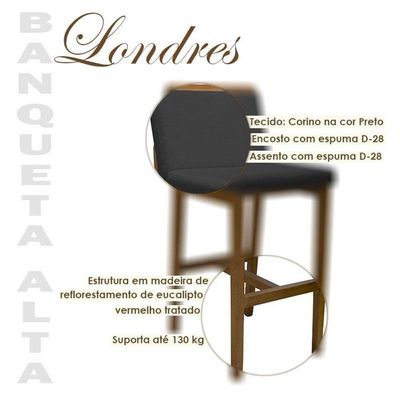 Banqueta Alta Londres Corino Preto - Fratello