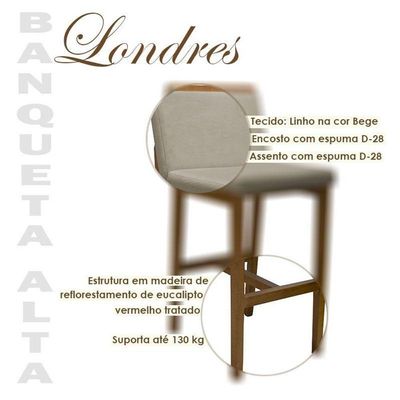 Banqueta Alta Londres Linho Bege - Fratello