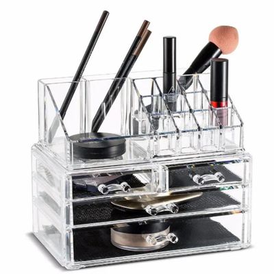 Organizador De Cosmeticos Maquiagem 4 Gavetas E Espelho Acrilico Porta Batom Pincel Lapis Joia
