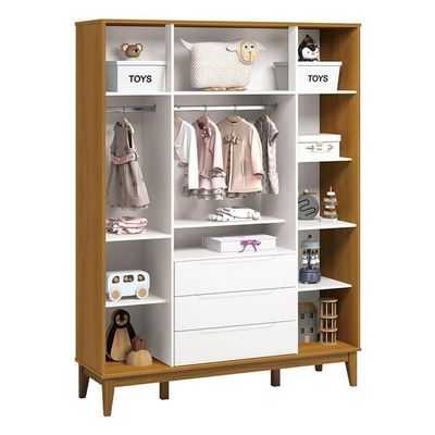 Guarda Roupa Infantil Classic Elfe Branco Acetinado Savana Amadeirado - Reller