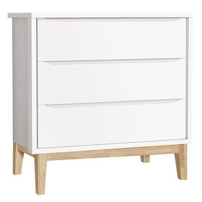 Quarto De Bebê Classic 3 Portas Com Colchão E Cômoda Gaveteiro Branco Pés Madeira Natural - Reller