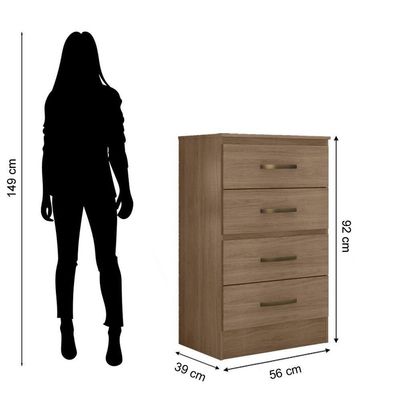 Kit Guarda-roupa Casal 6 Portas Com Cômoda 4 Gavetas Lisa Carvalho Oak