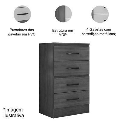 Kit Guarda-roupa Casal 6 Portas Com Cômoda 4 Gavetas Lisa Carvalho Oak