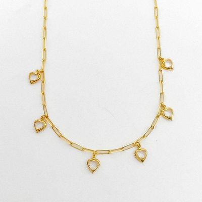 Colar Choker Elos Com Coração De Vidro Banhado A Ouro 18k
