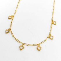 Colar Choker Elos Com Coração De Vidro Banhado A Ouro 18k