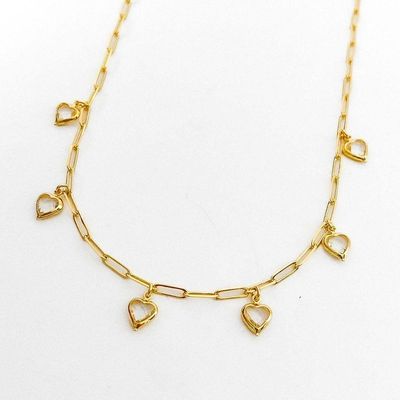 Colar Choker Elos Com Coração De Vidro Banhado A Ouro 18k