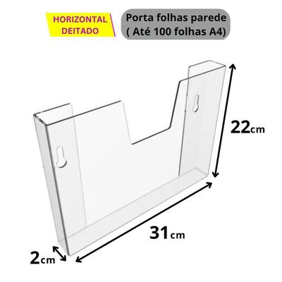 Display Porta Folha Prontuário Parede A4 Acrílico Horizontal