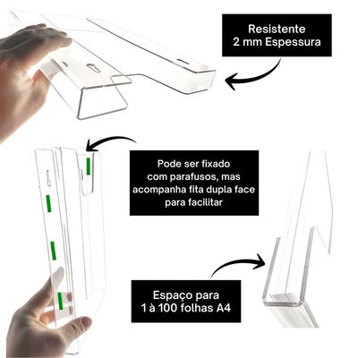 Display Porta Folha Prontuário De Parede A4 Acrílico Ps