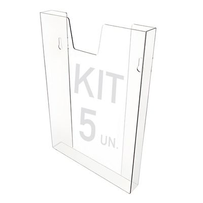 Kit 5 Displays Porta Folha Prontuário Parede A4 Acrílico Ps