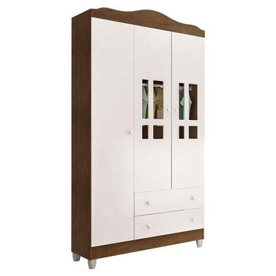 Quarto De Bebê Ariel 3p Gaveteiro E Berço Lara Branco Acetinado Amadeirado Com Colchão – Carolina