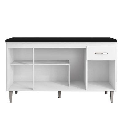 Balcão De Cozinha Gabriela Branco Com Tampo 150 Cm Preto Fosco - Ajl