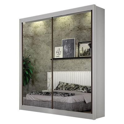Guarda Roupa 2 Portas 2 Espelhos Gold Branco – Leifer Móveis