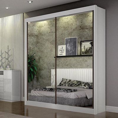 Guarda Roupa 2 Portas 2 Espelhos Gold Branco – Leifer Móveis