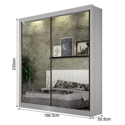 Guarda Roupa 2 Portas 2 Espelhos Gold Branco – Leifer Móveis