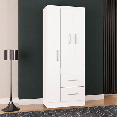 Cômoda 868 4 Gavetas E 1 Porta Com Guarda Roupa Solteiro Milão 3 Portas Branco Brilho - Poquema