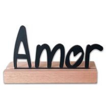 Frase Palavra De Mesa Em Mdf C/ Base De Madeira De Pino Amor