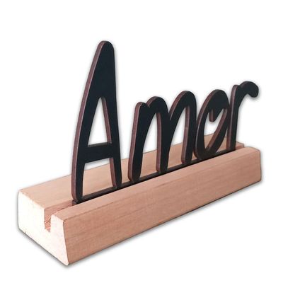 Frase Palavra De Mesa Em Mdf C/ Base De Madeira De Pino Amor