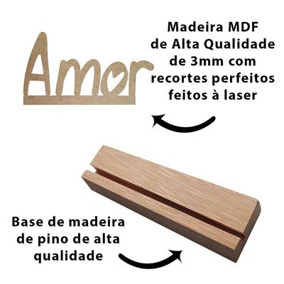 Frase Palavra De Mesa Em Mdf C/ Base De Madeira De Pino Amor