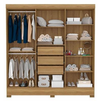 Cômoda London E Guarda Roupa Casal Prático Amêndola Touch - Demóbile