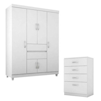 Cômoda Astral E Guarda Roupa Solteiro Ecom 2 Branco Flex - Demóbile