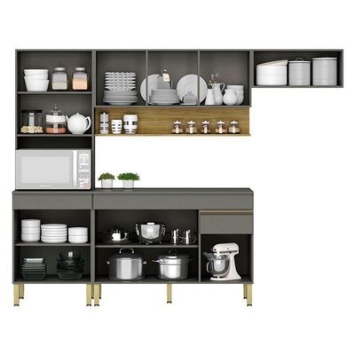 Cozinha Modulada Line Composição 8 Gris Freijó - Kits Paraná