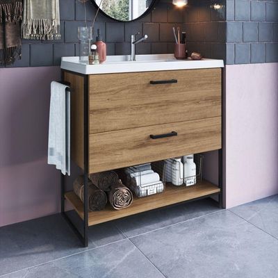 Conjunto Armário De Banheiro Com Pia Lavatório Industrial Mel