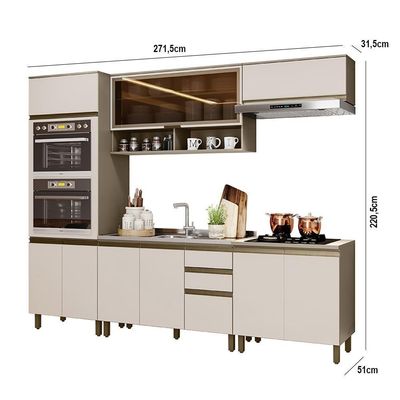 Cozinha Completa 5 Peças Connect Duna/cristal Com Aéreo Basculante Vidro - Móveis Henn Duna/cristal