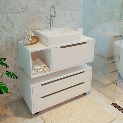 Kit Balcão E Gabinete De Banheiro Com Cuba Karina Branco