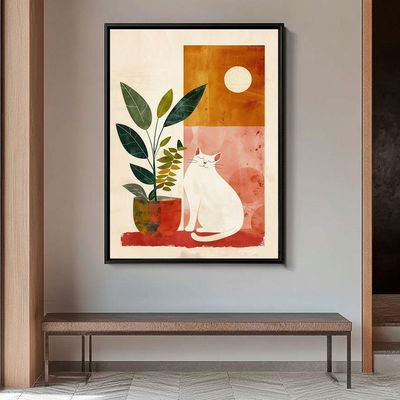 Quadro Decorativo Gato E Vaso Minimalista