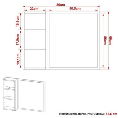 Espelheira Para Banheiro 80 Cm Com 1 Porta Amêndoa/branco