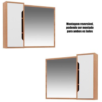 Espelheira Para Banheiro 80 Cm Com 1 Porta Amêndoa/branco